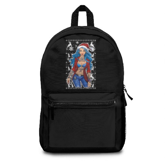 03 Sexy Christmas Woman Blue Hear Deer Tattoos Backpacks
