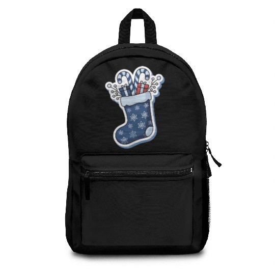 Christmas Stocking Candy Canes Blue And White Backpacks