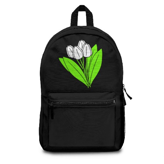 White Tulips Bouquet Spring Summer Beauty Flowers Backpacks