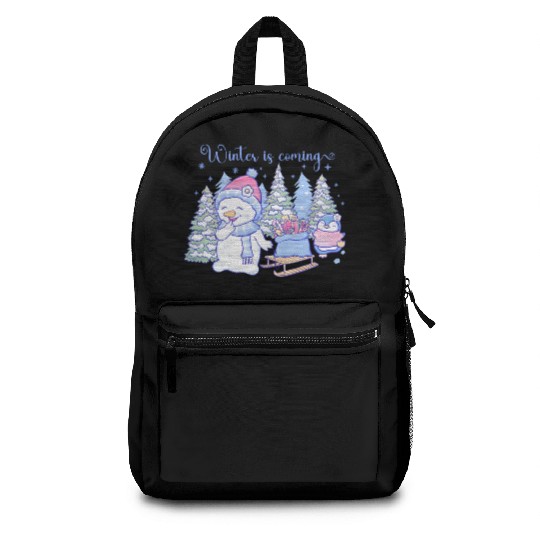 winter snow man Backpacks