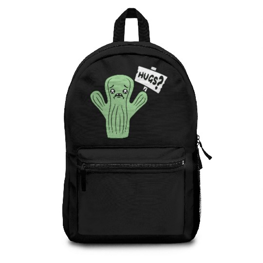 Funny Cactus Sad Face Hugs Sign Lonely Cry Comic Backpacks