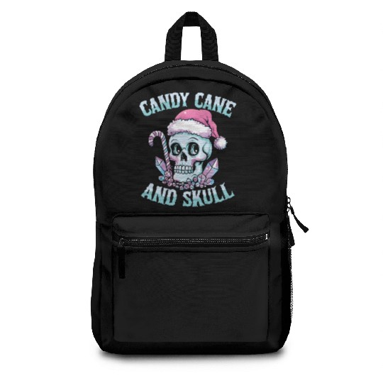 Candy Cane And Skull Pastel Goth Christmas Skull Backpacks