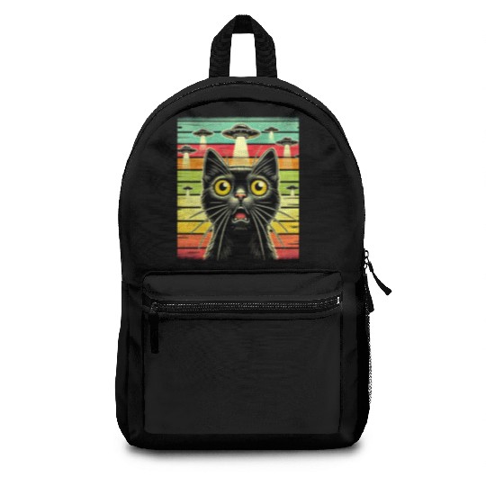 Fun Cat sunset Galaxy Cat Spaceship Alien Cat UFOs Backpacks