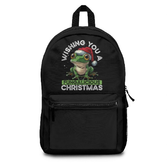 Merry Christmas Frog on Mushroom Cottagecore Backpacks