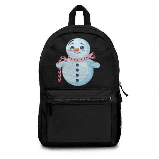 Whimsical Snowman with Candy Cane Backpacks