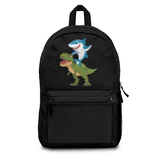 Shark Riding Dinosaur Shark Lover Jawsome Backpacks