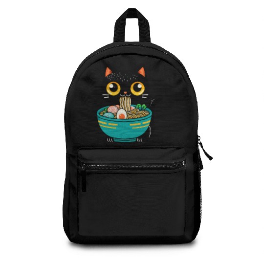 Funny Cat Eating Ramen Japanese Cat Ramen Noodles Backpacks
