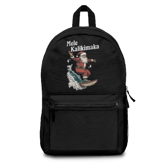 Mele Kalikimaka Hawaiian Christmas Surfing Santa Backpacks