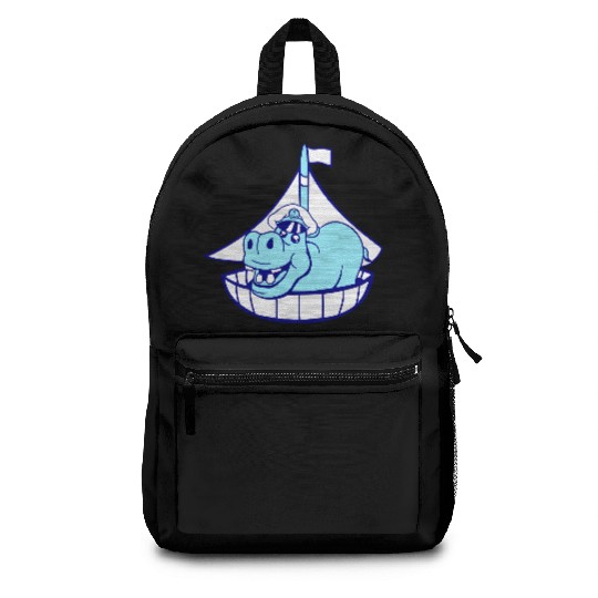 Funny Hippo Old Captain Sails Cute Cartoon Comic Backpacks