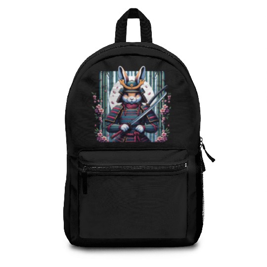 Samurai Rabbit with Katana and Cherry Blossoms Backpacks