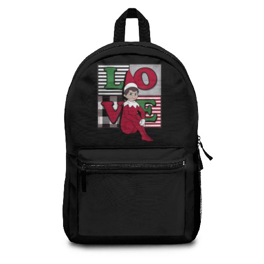 Elf on the Shelf Christmas Love Stacked Plaid Backpacks