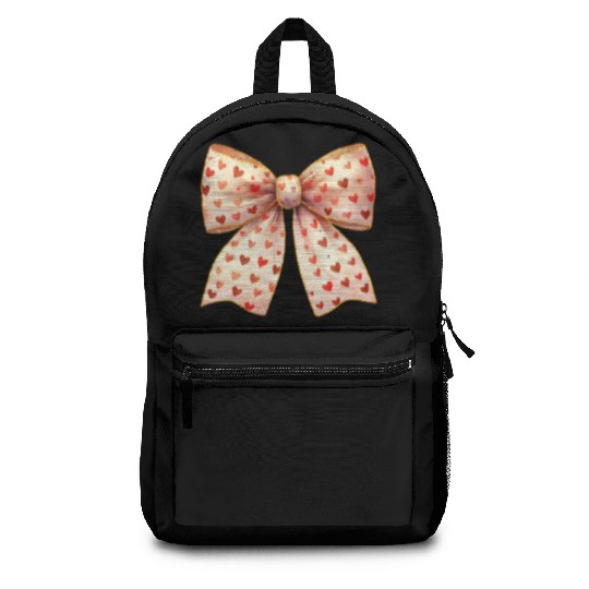 White Bow Heart, Retro Valentine Backpacks