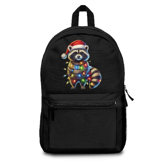 Festive Raccoon with Christmas Lights Backpacks