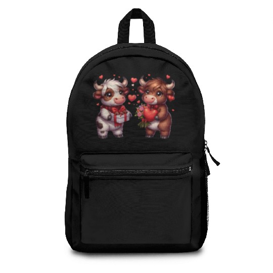 Cute cartoon valentines highland cow Backpacks