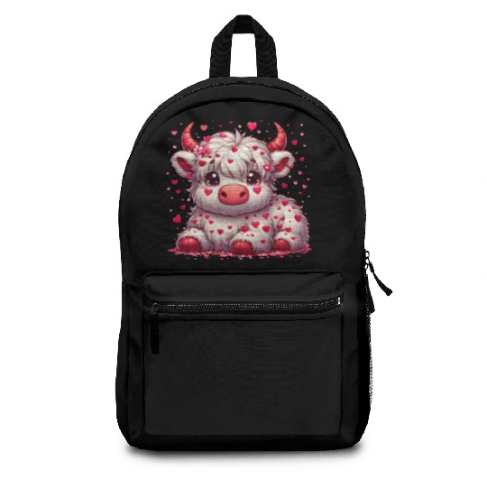 Cute cartoon valentines highland cow Backpacks