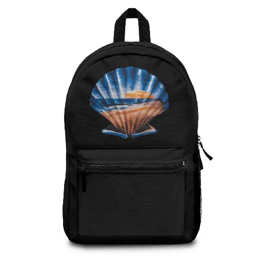 Seashell Beach Scene Serene Ocean Landscape Backpacks
