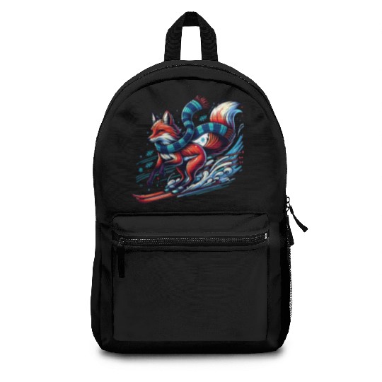 Fox Skiing Adventure in Winter Wonderland Backpacks