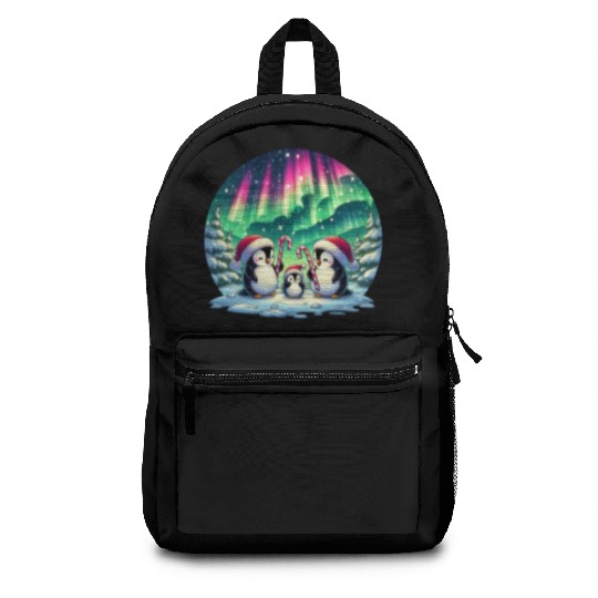 Penguin Family Christmas under the Aurora Backpacks