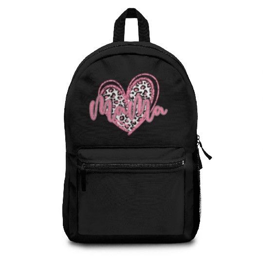Heart Mama Valentines Pink Leopard Backpacks