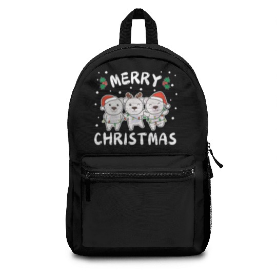Merry Christmas Cute Polar Bear Festive Lights Backpacks