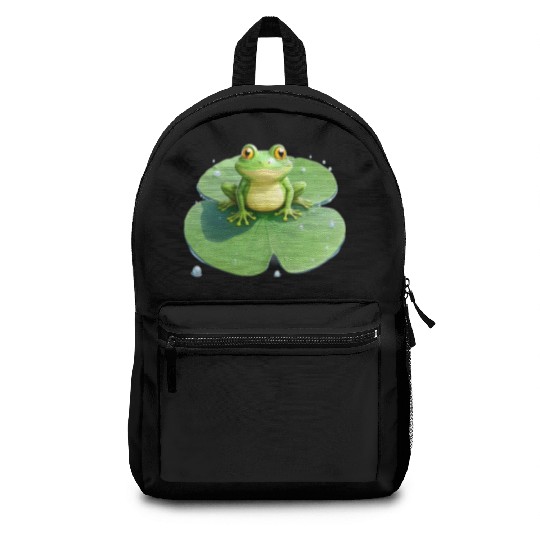 Cheerful Frog on Lily Pad Backpacks