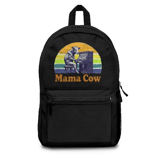 Mama Cow Playing Piano Retro Design Backpacks
