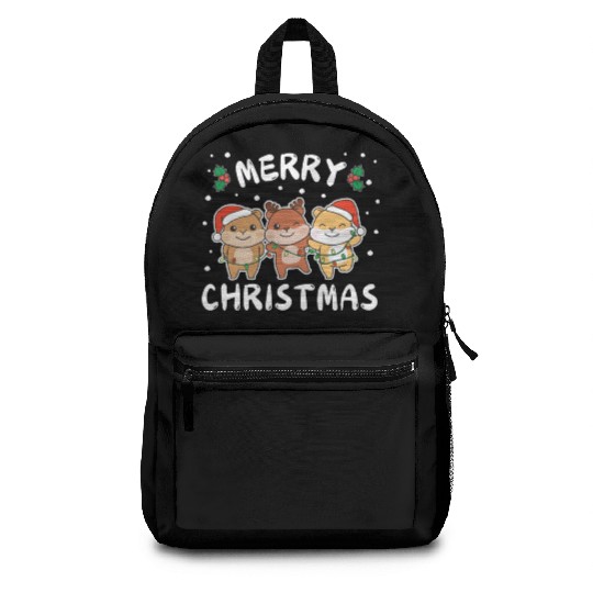 Merry Christmas Cute Hamster Festive Lights Backpacks