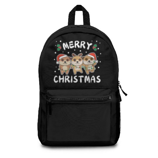 Merry Christmas Cute Meerkat Festive Lights Backpacks