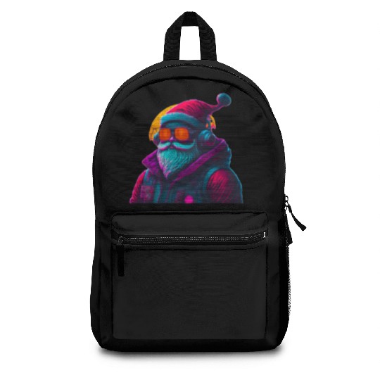 Retro Cool Santa Claus with Headphones Neon Colors Backpacks