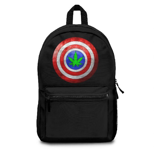Captain Cannabis Shield Red White Blue and Green Backpacks