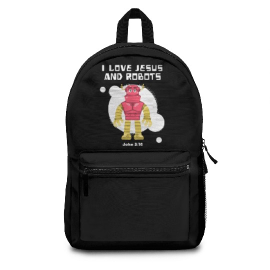 I Love Jesus and Robots, John 3:16 Backpacks