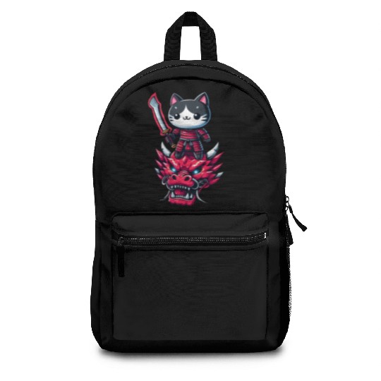 Samurai Cat with Sword on Dragon in Epic 3D Effect Backpacks