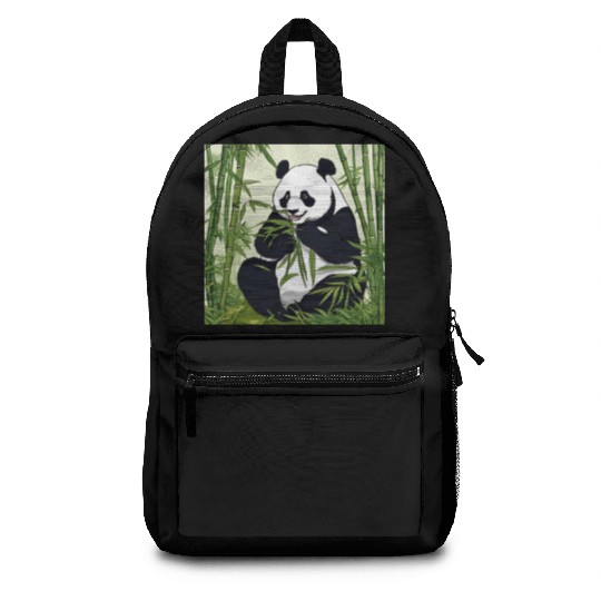 Chill Panda Eating Bamboo Cute Relaxed Design Backpacks