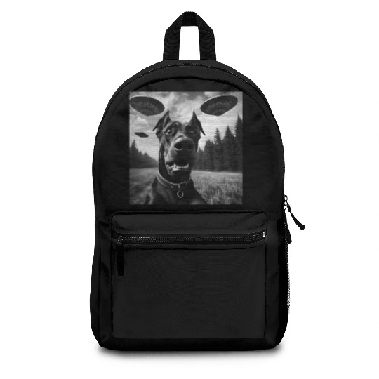 Doberman Pinscher Funny Graphic Selfie with UFO We Backpacks