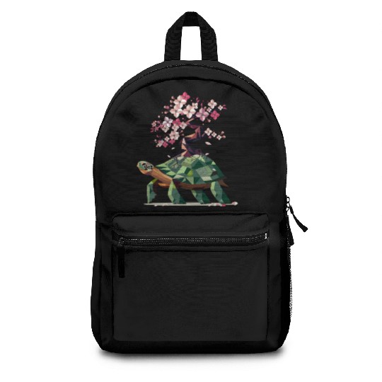 Turtle with blooming cherry blossom bonsai Backpacks