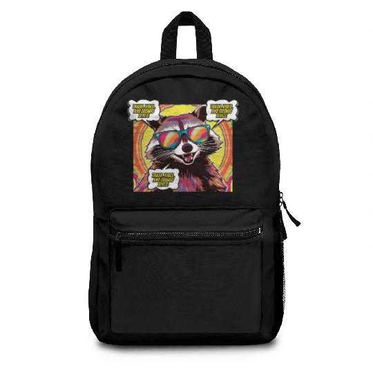 A Psychedelic Trash Advocate Raccoon Backpacks