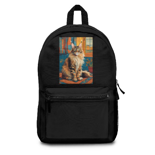 Cat painting red black cat Maine Backpacks