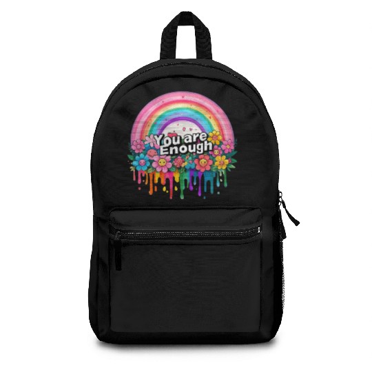"You Are Enough" Rainbow and Flowers Inspirational Backpacks