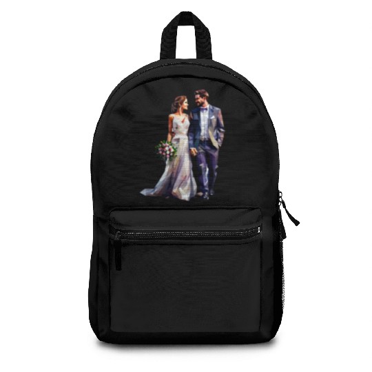 Elegant Bride and Groom Wedding Design Backpacks