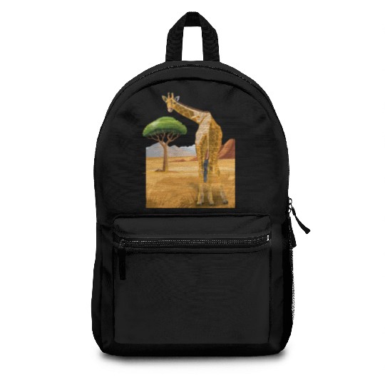 Giraffe looks friendly Backpacks