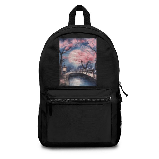 Watercolor cherry blossom festival full moon Backpacks