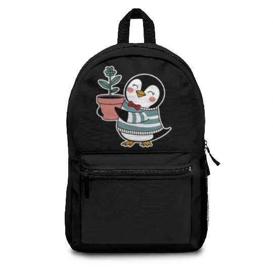 Gardending Gardener Penguin with Plant Pot Backpacks