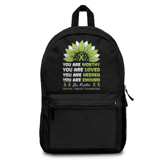 Mental Health Awareness Elephant Green Ribbon Backpacks