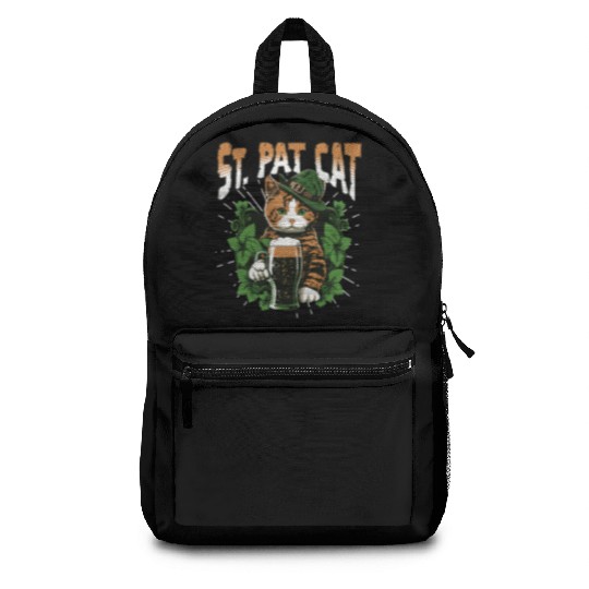 Funny St. Patricks Day Drinking Cat Backpacks