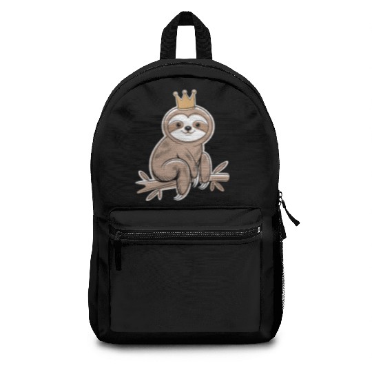 Cute Sloth with Royal Crown Relaxing on Branch Backpacks