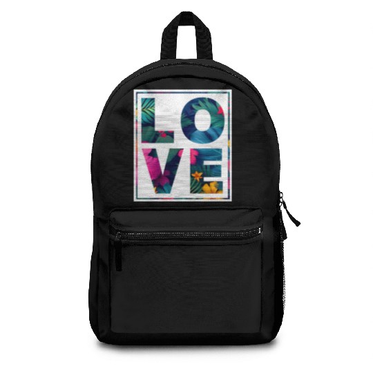 LOVE Tropical Floral Typography- Bold Aesthetic Ar Backpacks