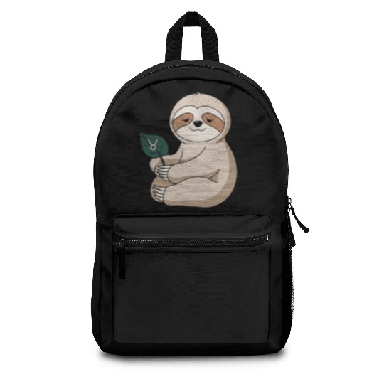 Taurus Zodiac Sloth Holding Leaf Backpacks