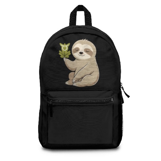 Taurus Zodiac Sloth with Leaf Symbol Serenity Backpacks