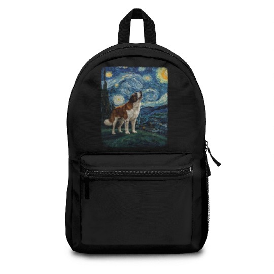 Saint Bernard Howling At Moon Starry Night Van Gog Backpacks
