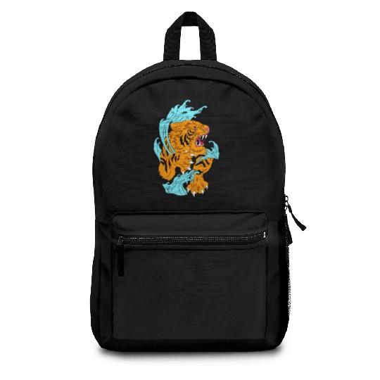 Fierce Tiger and Waves Graphic Backpacks Design